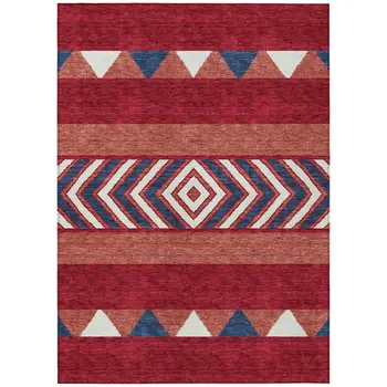 3' X 5' Red White And Navy Blue Southwestern Washable Indoor Outdoor Area Rug