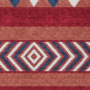 3' X 5' Red White And Navy Blue Southwestern Washable Indoor Outdoor Area Rug