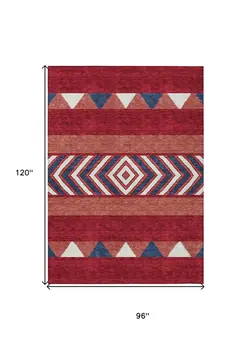 8' X 10' Red White And Navy Blue Southwestern Washable Indoor Outdoor Area Rug