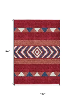 9' X 12' Red White And Navy Blue Southwestern Washable Indoor Outdoor Area Rug
