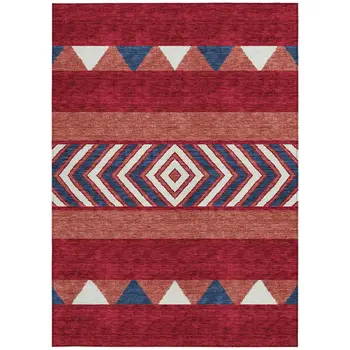 10' X 14' Red White And Navy Blue Southwestern Washable Indoor Outdoor Area Rug
