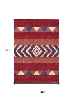 10' X 14' Red White And Navy Blue Southwestern Washable Indoor Outdoor Area Rug