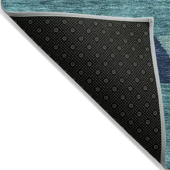 5' X 8' Teal Blue Navy Blue And Ivory Southwestern Washable Indoor Outdoor Area Rug