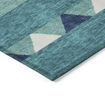 9' X 12' Teal Blue Navy Blue And Ivory Southwestern Washable Indoor Outdoor Area Rug