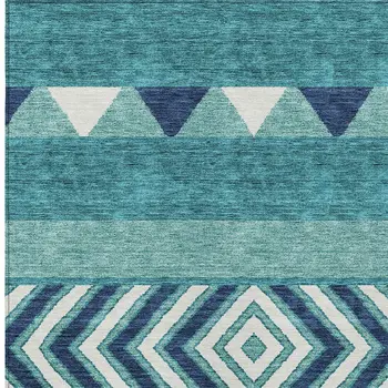 9' X 12' Teal Blue Navy Blue And Ivory Southwestern Washable Indoor Outdoor Area Rug