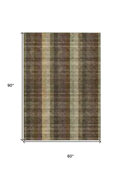 5' X 8' Brown Taupe And Plum Plaid Washable Indoor Outdoor Area Rug