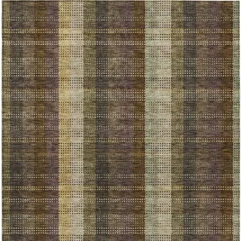 5' X 8' Brown Taupe And Plum Plaid Washable Indoor Outdoor Area Rug