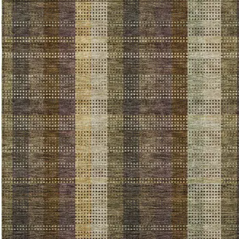 8' X 10' Brown Taupe And Plum Plaid Washable Indoor Outdoor Area Rug