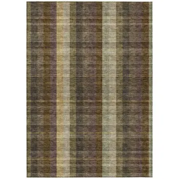 9' X 12' Brown Taupe And Plum Plaid Washable Indoor Outdoor Area Rug