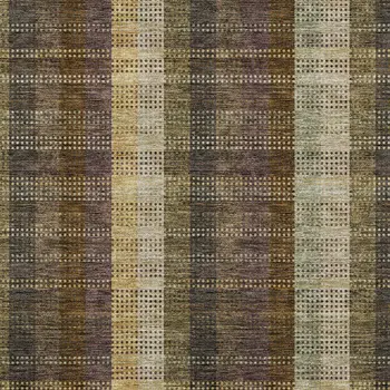 9' X 12' Brown Taupe And Plum Plaid Washable Indoor Outdoor Area Rug