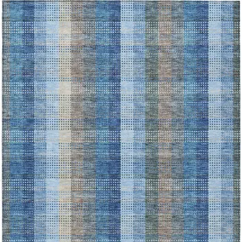 3' X 5' Denim Blue Sky Blue And Beige Plaid Washable Indoor Outdoor Area Rug