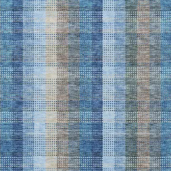 3' X 5' Denim Blue Sky Blue And Beige Plaid Washable Indoor Outdoor Area Rug
