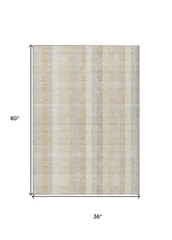 3' X 5' Ivory Beige And Tan Plaid Washable Indoor Outdoor Area Rug