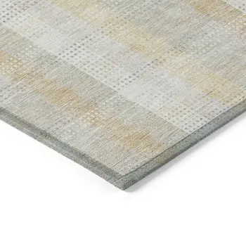 3' X 5' Ivory Beige And Tan Plaid Washable Indoor Outdoor Area Rug