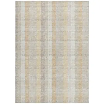 5' X 8' Ivory Beige And Tan Plaid Washable Indoor Outdoor Area Rug