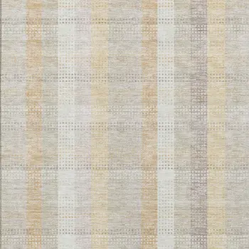 9' X 12' Ivory Beige And Tan Plaid Washable Indoor Outdoor Area Rug