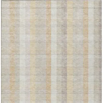 10' X 14' Ivory Beige And Tan Plaid Washable Indoor Outdoor Area Rug