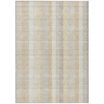 10' X 14' Ivory Beige And Tan Plaid Washable Indoor Outdoor Area Rug