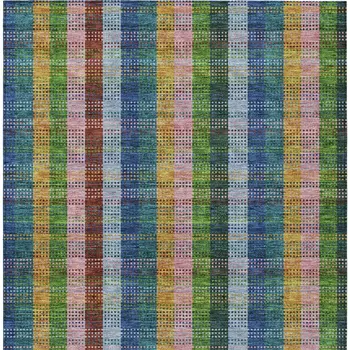 3' X 5' Navy Blue Pink And Sage Plaid Washable Indoor Outdoor Area Rug