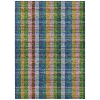 3' X 5' Navy Blue Pink And Sage Plaid Washable Indoor Outdoor Area Rug