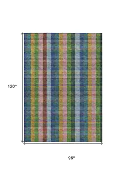 8' X 10' Navy Blue Pink And Sage Plaid Washable Indoor Outdoor Area Rug
