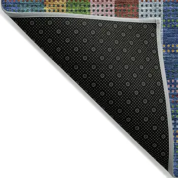 9' X 12' Navy Blue Pink And Sage Plaid Washable Indoor Outdoor Area Rug