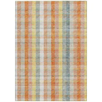 3' X 5' Peach Ivory And Orange Plaid Washable Indoor Outdoor Area Rug