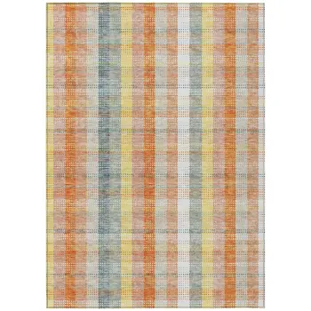 3' X 5' Peach Ivory And Orange Plaid Washable Indoor Outdoor Area Rug