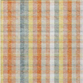 3' X 5' Peach Ivory And Orange Plaid Washable Indoor Outdoor Area Rug
