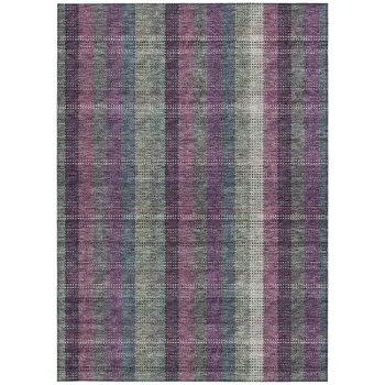 3' X 5' Plum Eggplant And Gray Plaid Washable Indoor Outdoor Area Rug
