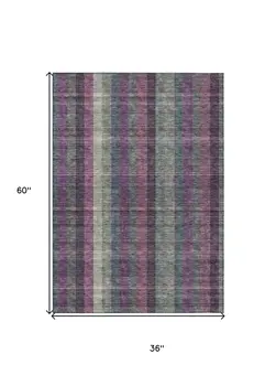 3' X 5' Plum Eggplant And Gray Plaid Washable Indoor Outdoor Area Rug