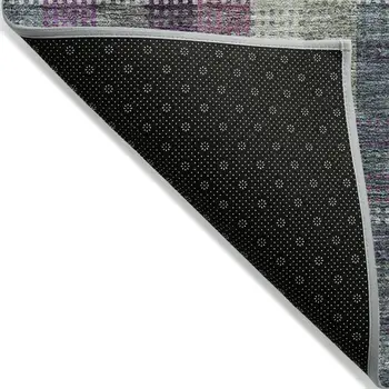 3' X 5' Plum Eggplant And Gray Plaid Washable Indoor Outdoor Area Rug