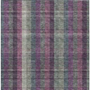 3' X 5' Plum Eggplant And Gray Plaid Washable Indoor Outdoor Area Rug