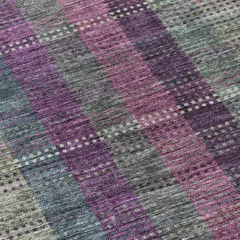 8' Plum Eggplant And Gray Round Plaid Washable Indoor Outdoor Area Rug
