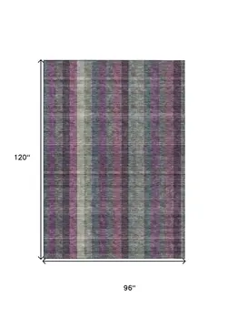 8' X 10' Plum Eggplant And Gray Plaid Washable Indoor Outdoor Area Rug