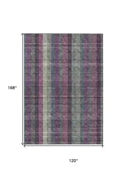 10' X 14' Plum Eggplant And Gray Plaid Washable Indoor Outdoor Area Rug