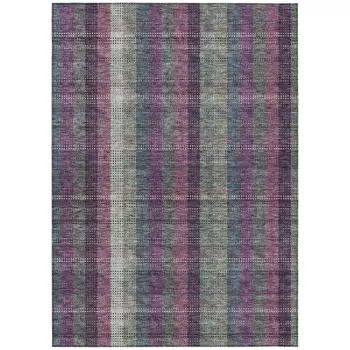 10' X 14' Plum Eggplant And Gray Plaid Washable Indoor Outdoor Area Rug