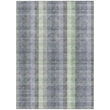 3' X 5' Pewter Gray And Mint Green Plaid Washable Indoor Outdoor Area Rug