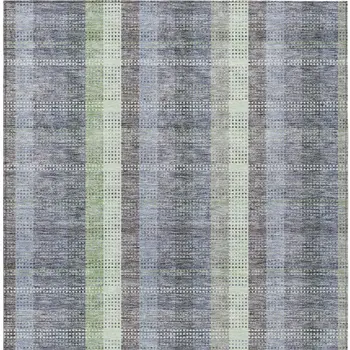 5' X 8' Pewter Gray And Mint Green Plaid Washable Indoor Outdoor Area Rug