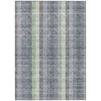 5' X 8' Pewter Gray And Mint Green Plaid Washable Indoor Outdoor Area Rug