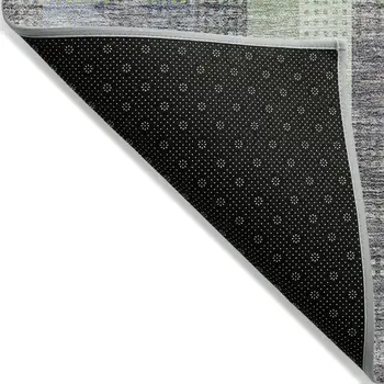 5' X 8' Pewter Gray And Mint Green Plaid Washable Indoor Outdoor Area Rug