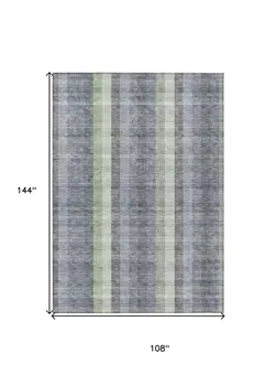 9' X 12' Pewter Gray And Mint Green Plaid Washable Indoor Outdoor Area Rug