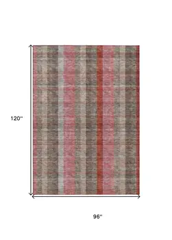 8' X 10' Red Pink And Pewter Plaid Washable Indoor Outdoor Area Rug