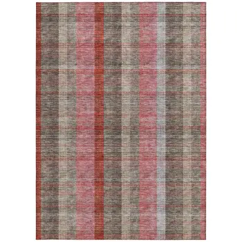 8' X 10' Red Pink And Pewter Plaid Washable Indoor Outdoor Area Rug