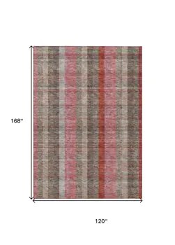 10' X 14' Red Pink And Pewter Plaid Washable Indoor Outdoor Area Rug