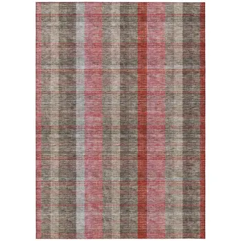 10' X 14' Red Pink And Pewter Plaid Washable Indoor Outdoor Area Rug