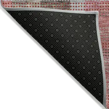 10' X 14' Red Pink And Pewter Plaid Washable Indoor Outdoor Area Rug