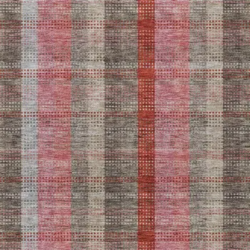 10' X 14' Red Pink And Pewter Plaid Washable Indoor Outdoor Area Rug