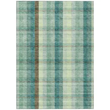 3' X 5' Sage Mint Green And Teal Blue Plaid Washable Indoor Outdoor Area Rug