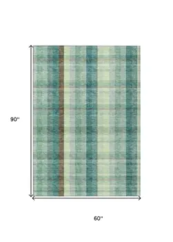 5' X 8' Sage Mint Green And Teal Blue Plaid Washable Indoor Outdoor Area Rug